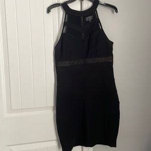 Black high neck dress.